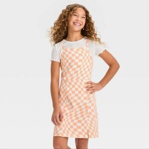 Art Class Girls Spaghetti Strap Dress over White Short Sleeve T Shirt